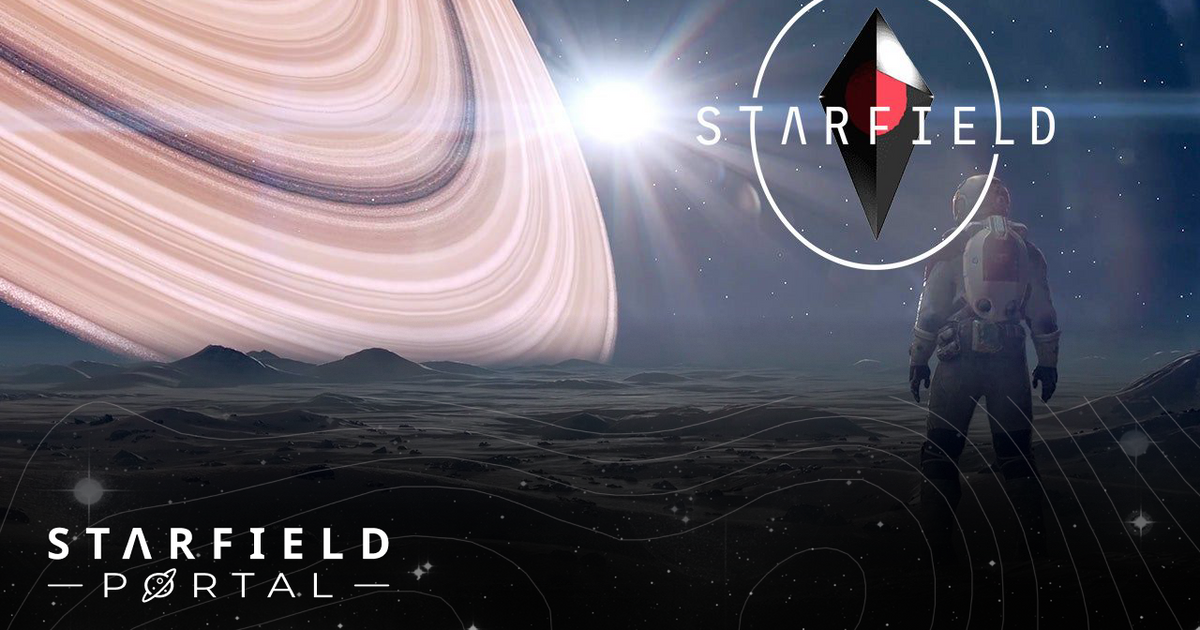 starfield portal starfield logo man on planet facing rings and star