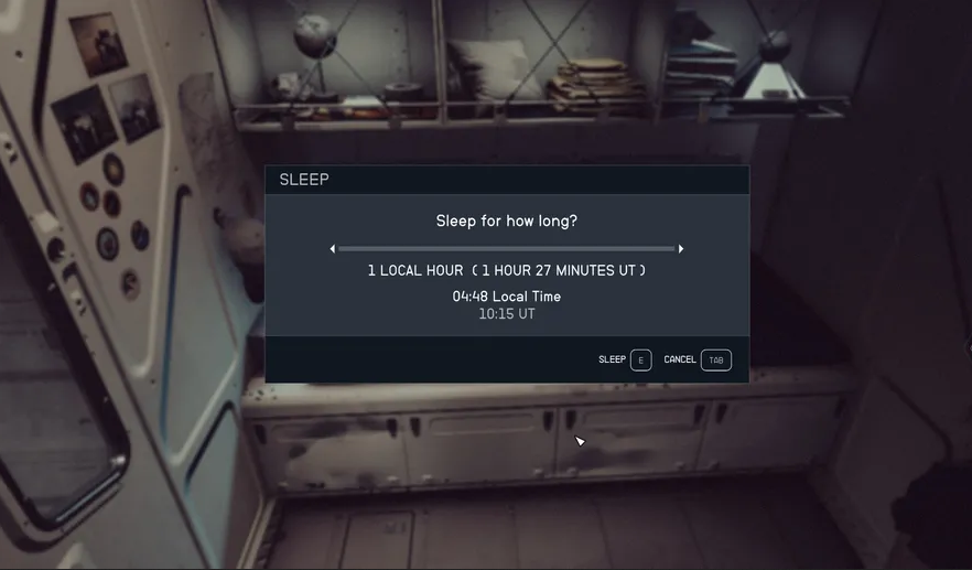 starfield sleep timer choose how long to sleep for
