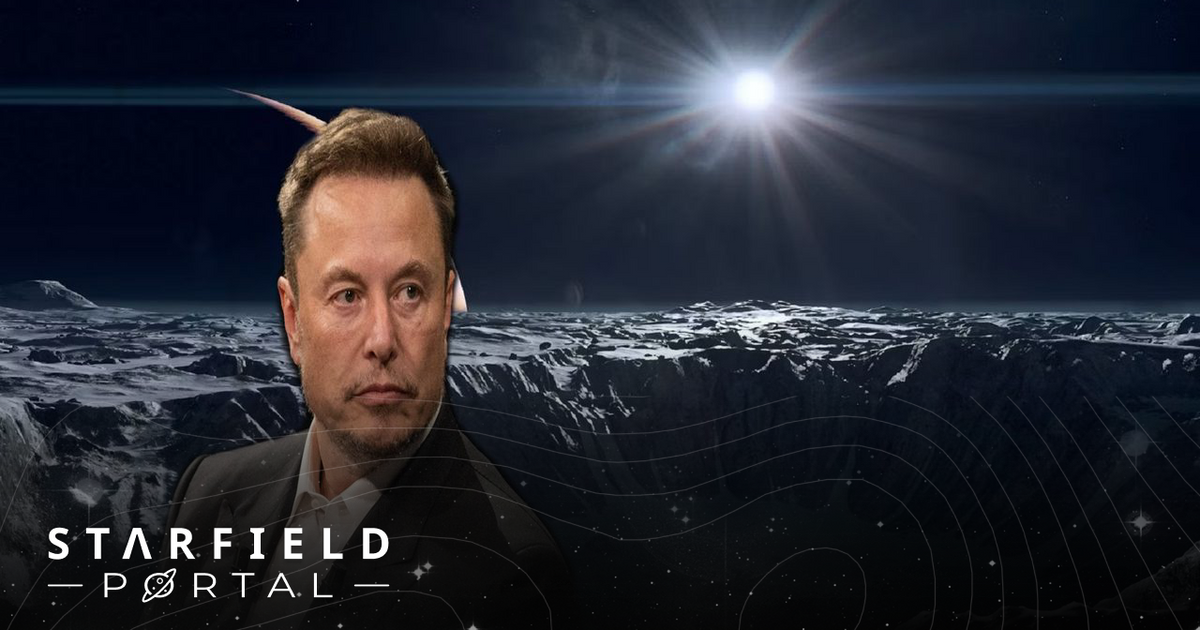 A picture of Elon Musk super-imposed over a screenshot from Starfield