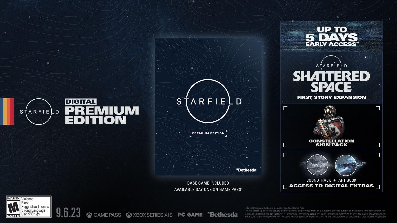 The Starfield Premium Edition with all its perks listed to the right