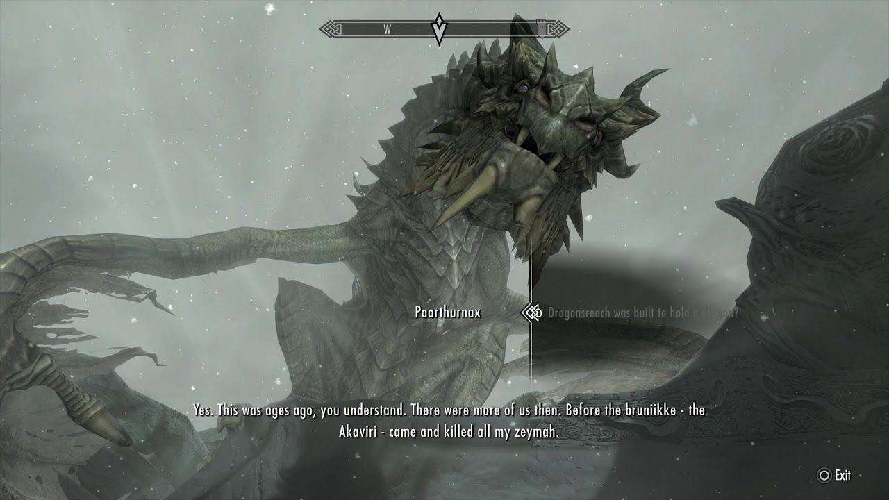 skyrim parthurnax telling history of dragons in story