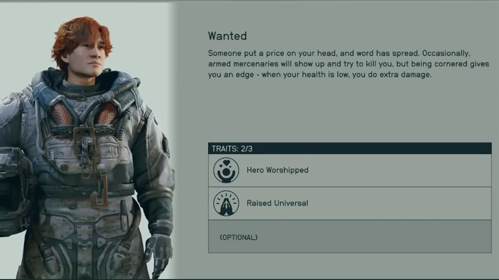 A screenshot of the Wanted trait in Starfield. 