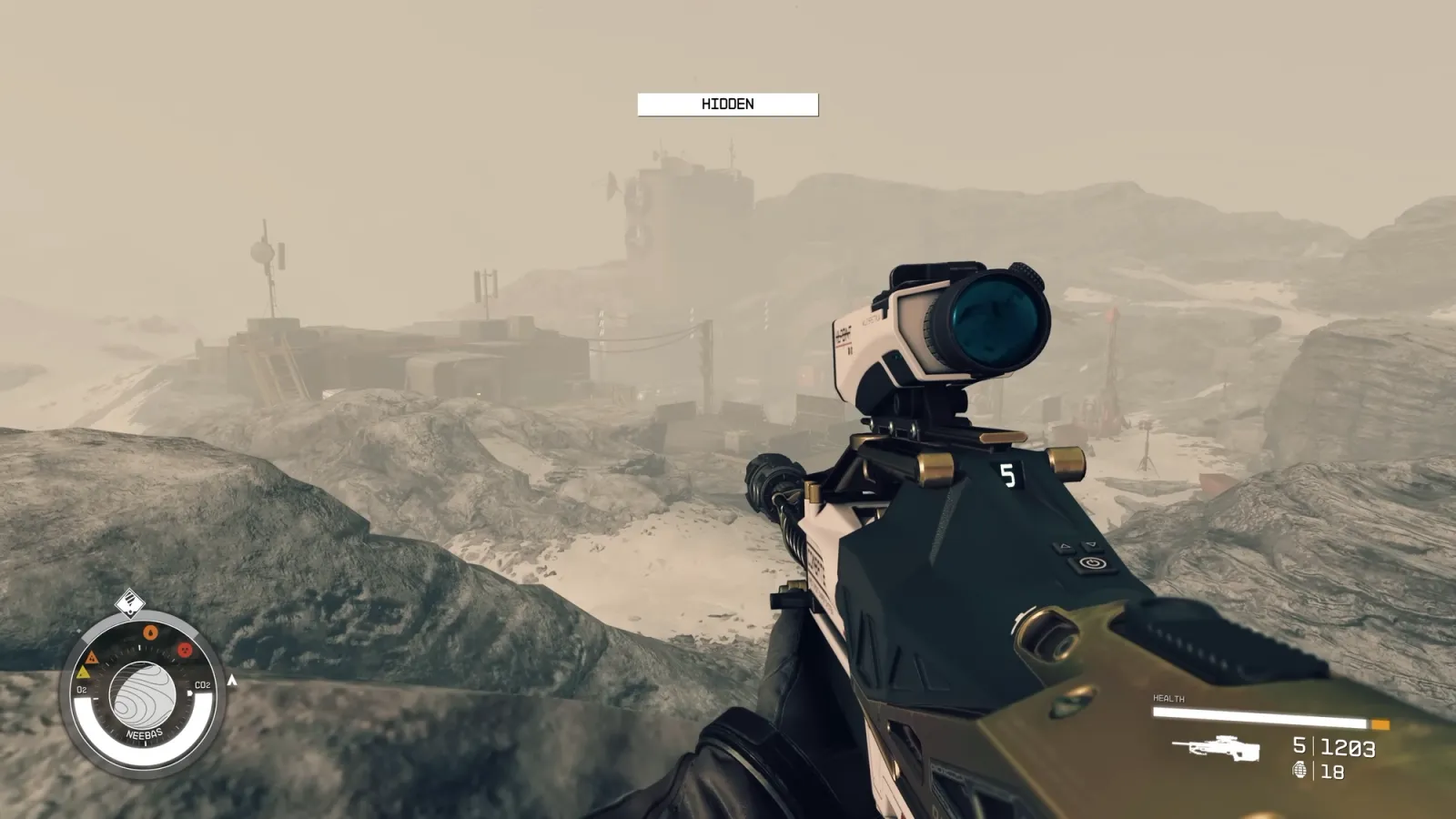 player stands patiently aiming a sniper rifle