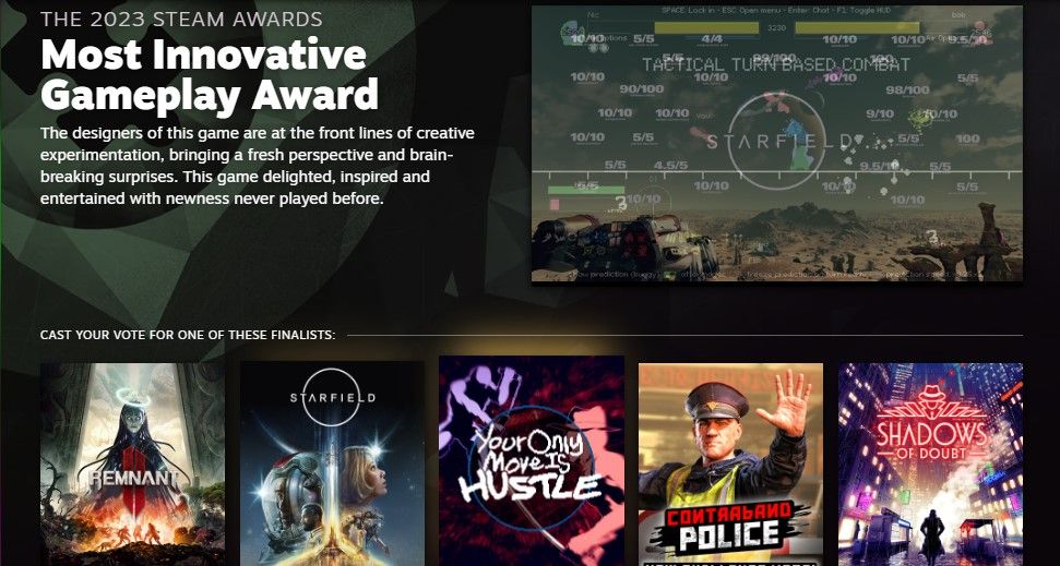 Players Add Starfield to Steam's Innovative Gameplay Award List