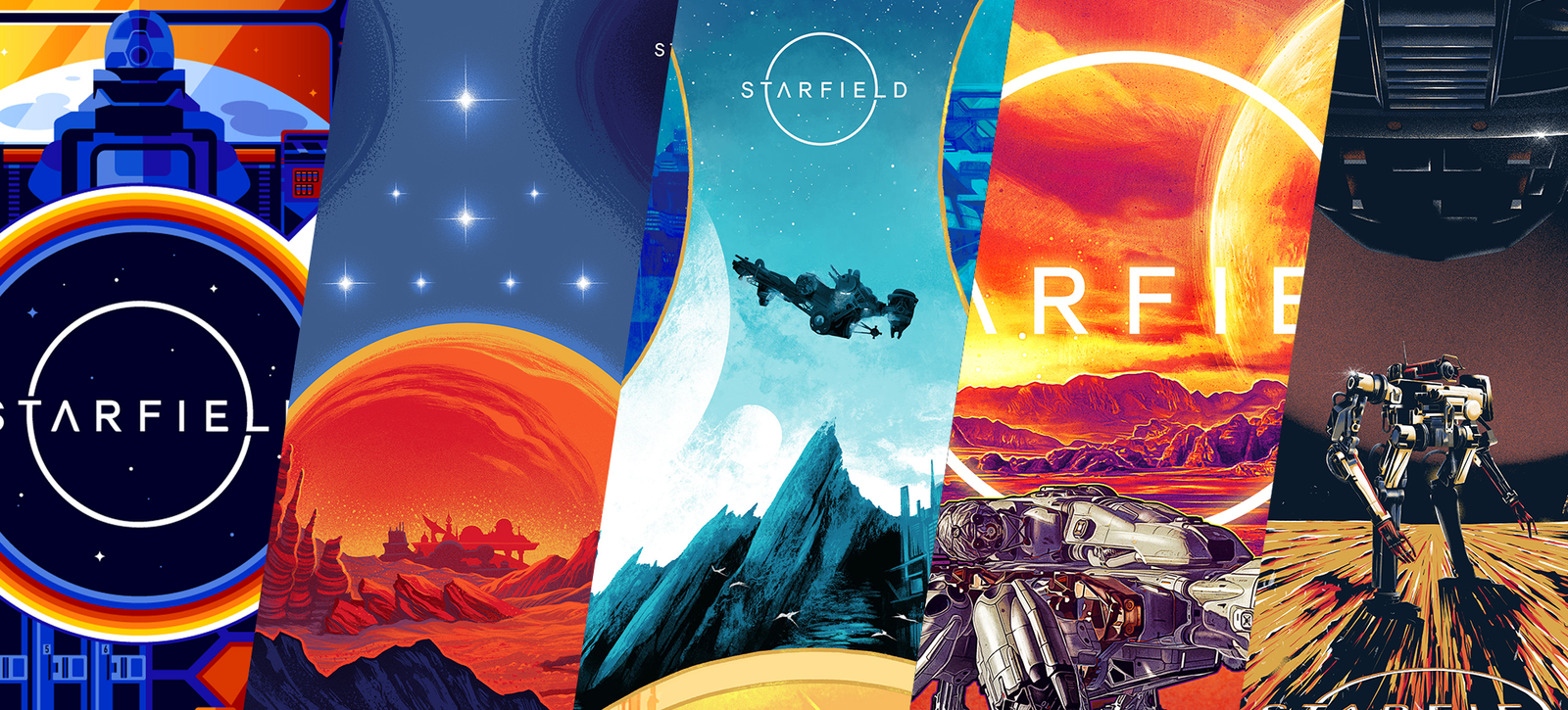 A split image of five starfield posters