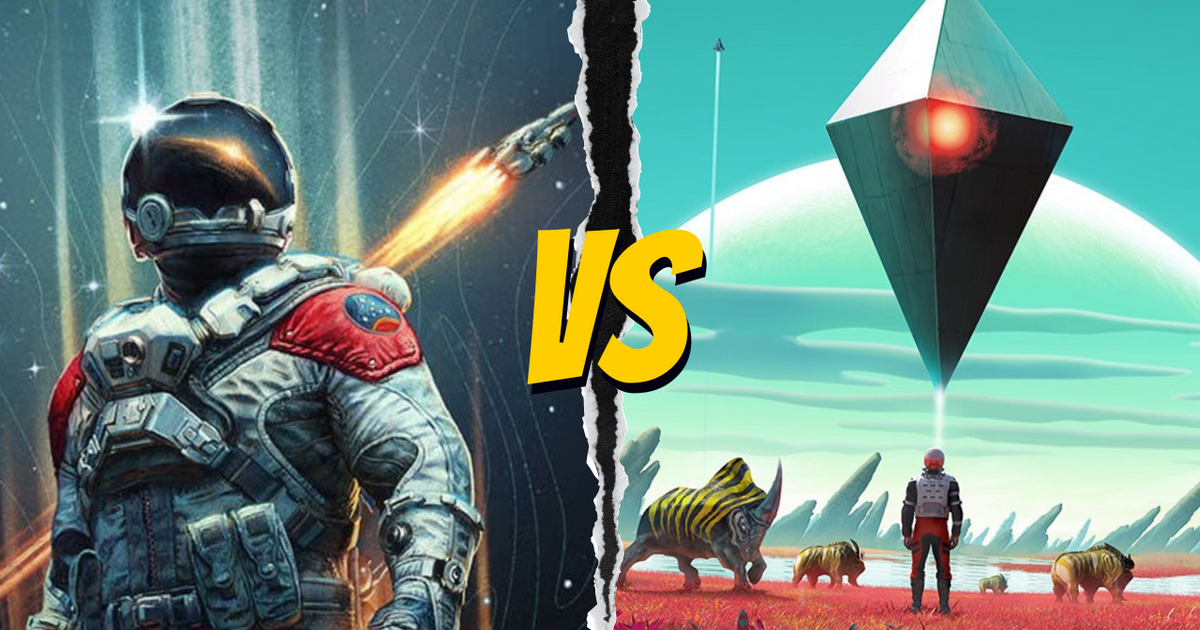 starfield vs no man's sky both game's cover art with VS text
