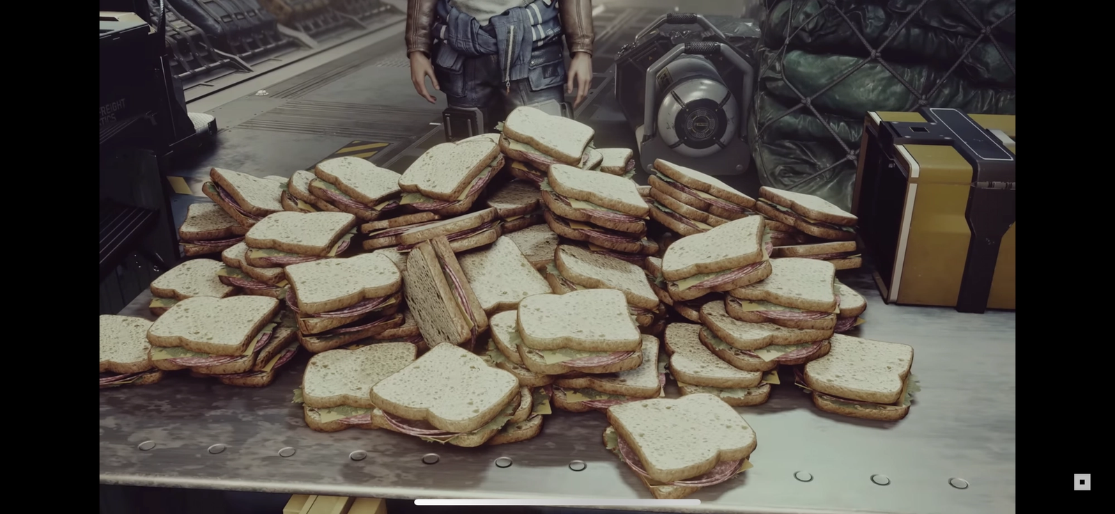 A pile of salami sandwiches