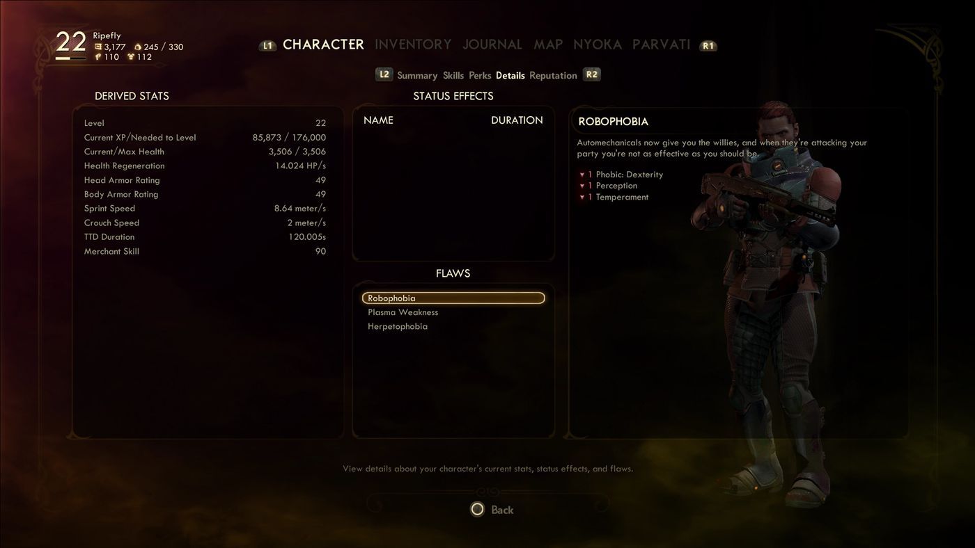 the outer world character creation flaws selection