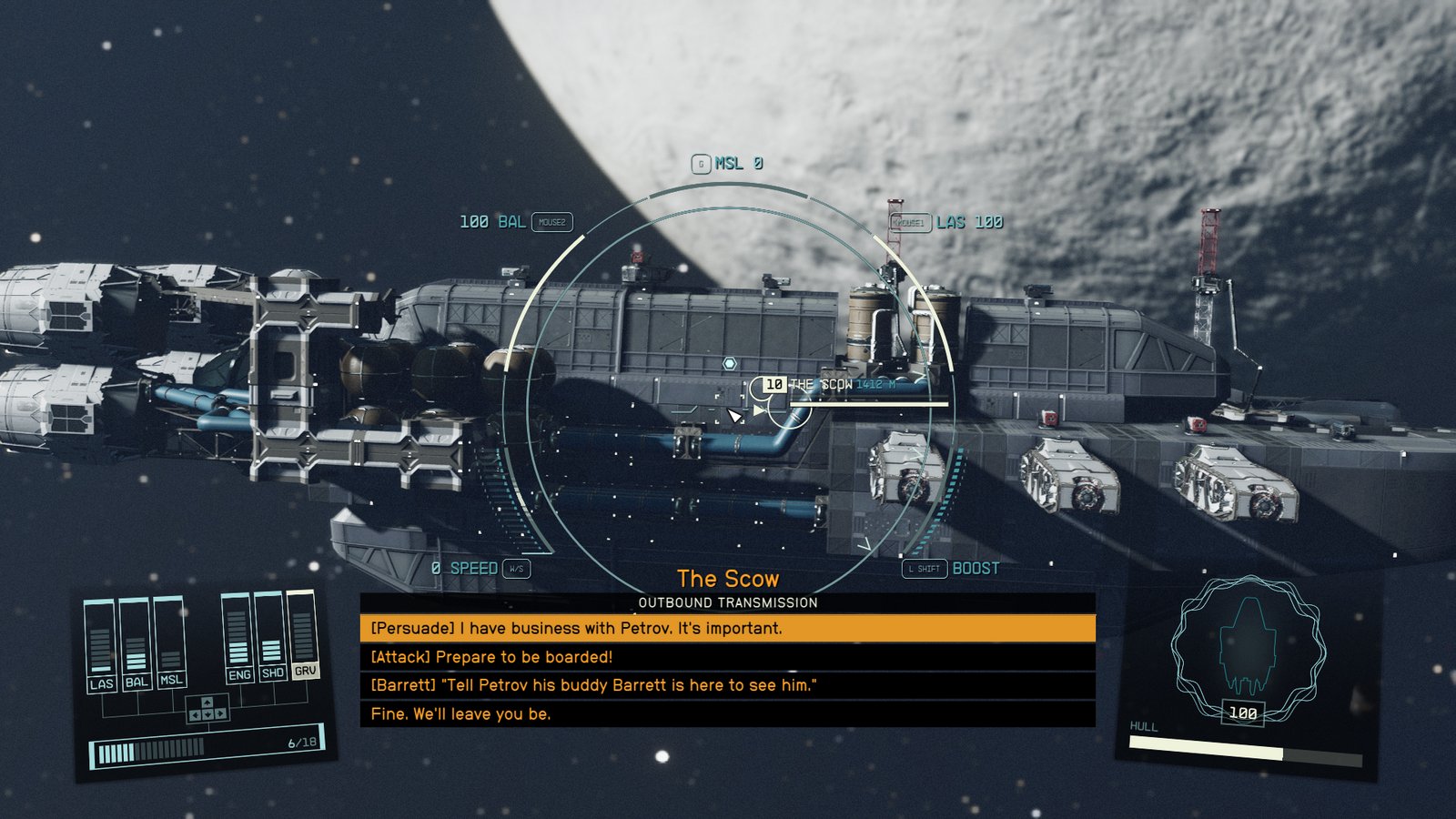 starfield no sudden moves the scow boarding options dialogue