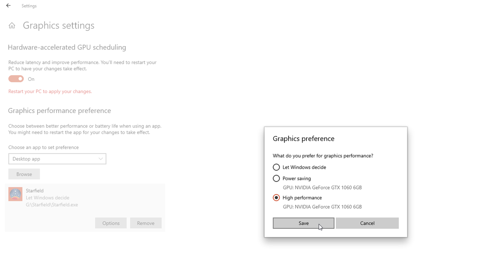 starfield graphics preferences settings
