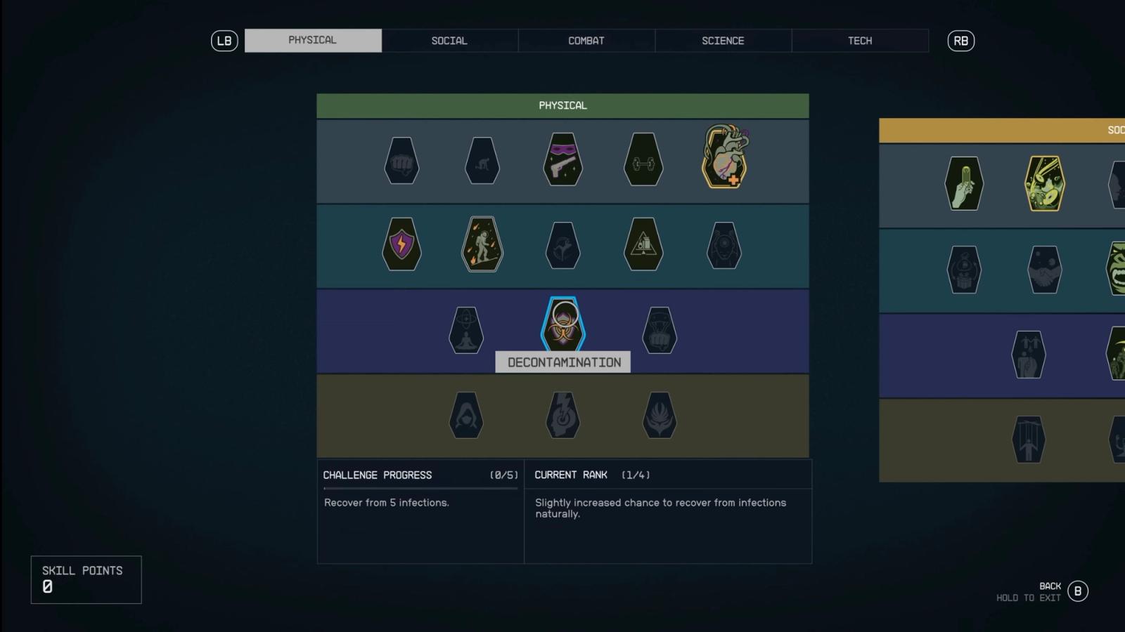The physical skill tree is displayed